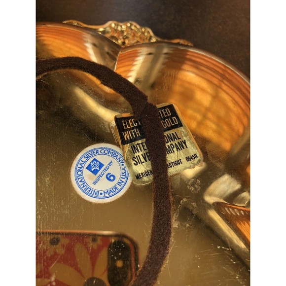 Vintage International Silver 24K G.E. 4-Leaf Clover Spoon/ Nut Candy Bonbon Dish - Picture 9 of 9